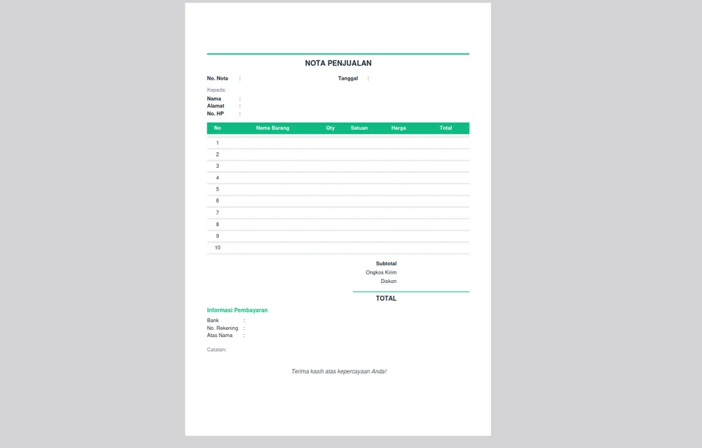 Download Template Nota Kosong Gratis (Excel, Word, PDF) & Cara Buat Nota Otomatis Tanpa Ribet